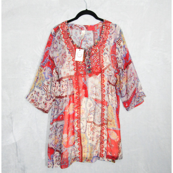 Raga Mini Dress Womens Small Embroidered Boho Flowy Peasant Tunic New NWT - Picture 1 of 14